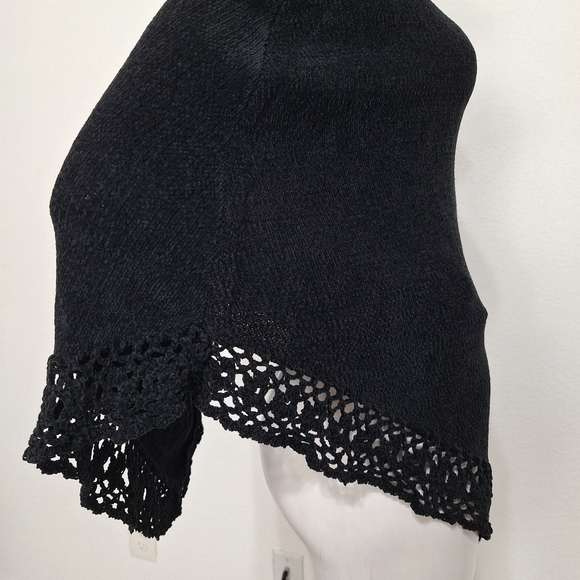 Newport News Black Super Soft Turtleneck Bohemian Crochet Hem Sweater Poncho O/S - Picture 12 of 13